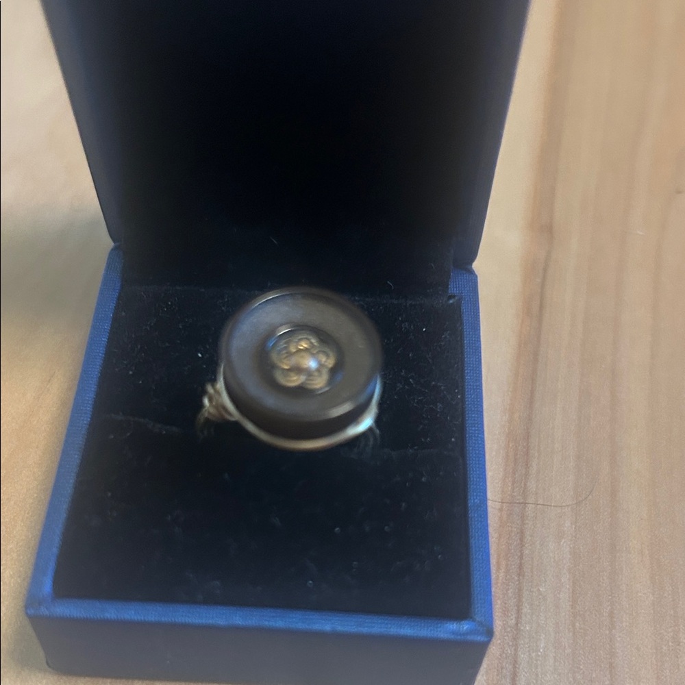 Elegant Brown and Gold Ring.  Antique button ring.